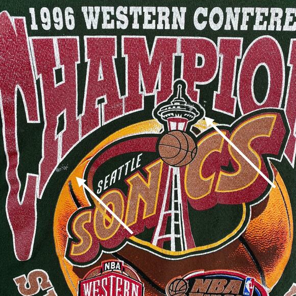 Vtg Seattle Sonics 1996 Western Conference Champions NBA Finals XL Logo 7 Rare - Picture 8 of 14